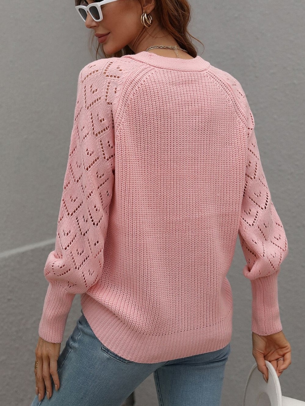 Charli Rib-Knit Raglan Cardigan - Pink - Picture 6 of 7